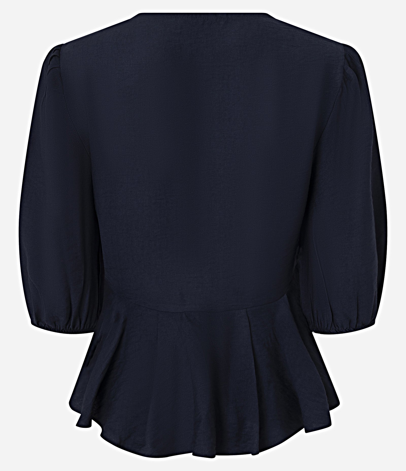 Blusa Peplum em Crepe com Manga 3/4  e Decote V Azul Marinho 6