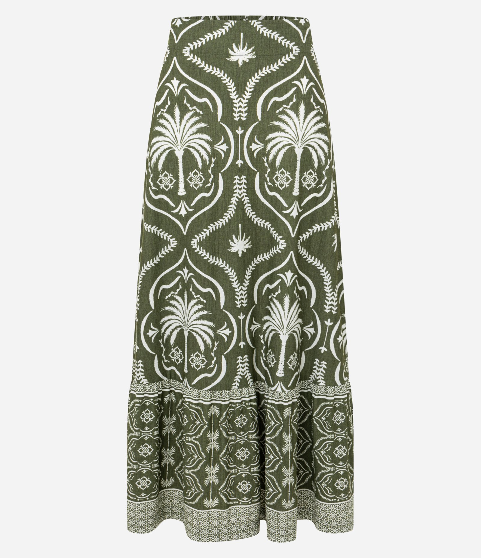 Saia New Midi em Piquet com Estampa Arabesco Tropical Verde 6