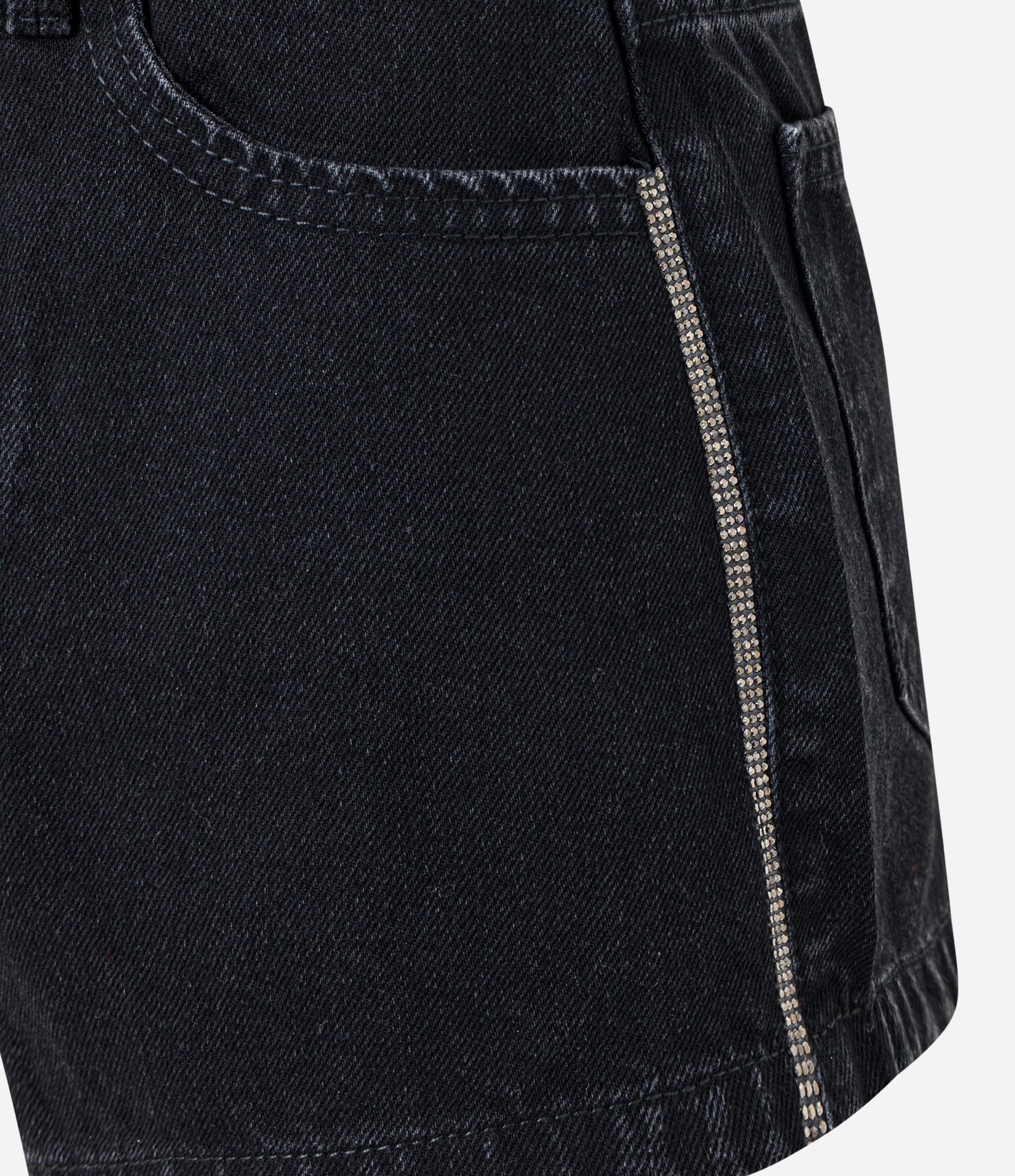 Short Slim Cintura Alta em Jeans com Brilho Lateral Preto 6
