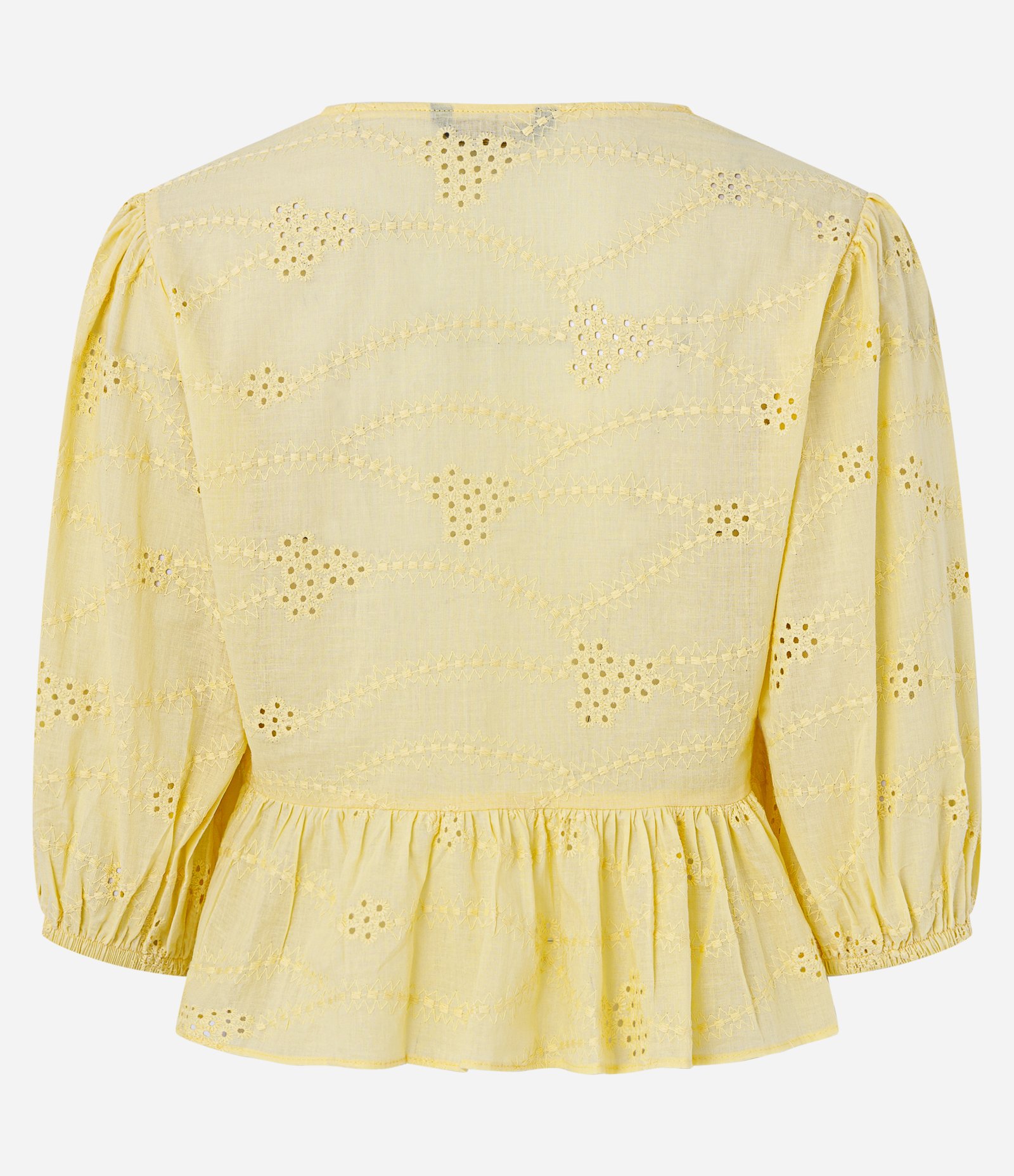 Blusa Peplum em Laise com Botões e Bordado Vazado Amarelo 3