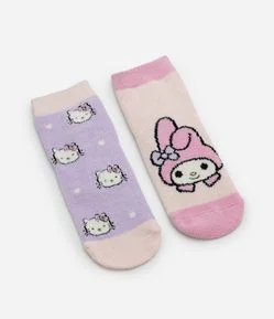 Kit 02 Meias Infantis em Chenille com Estampa Hello Kitty - Tam 19 a 34