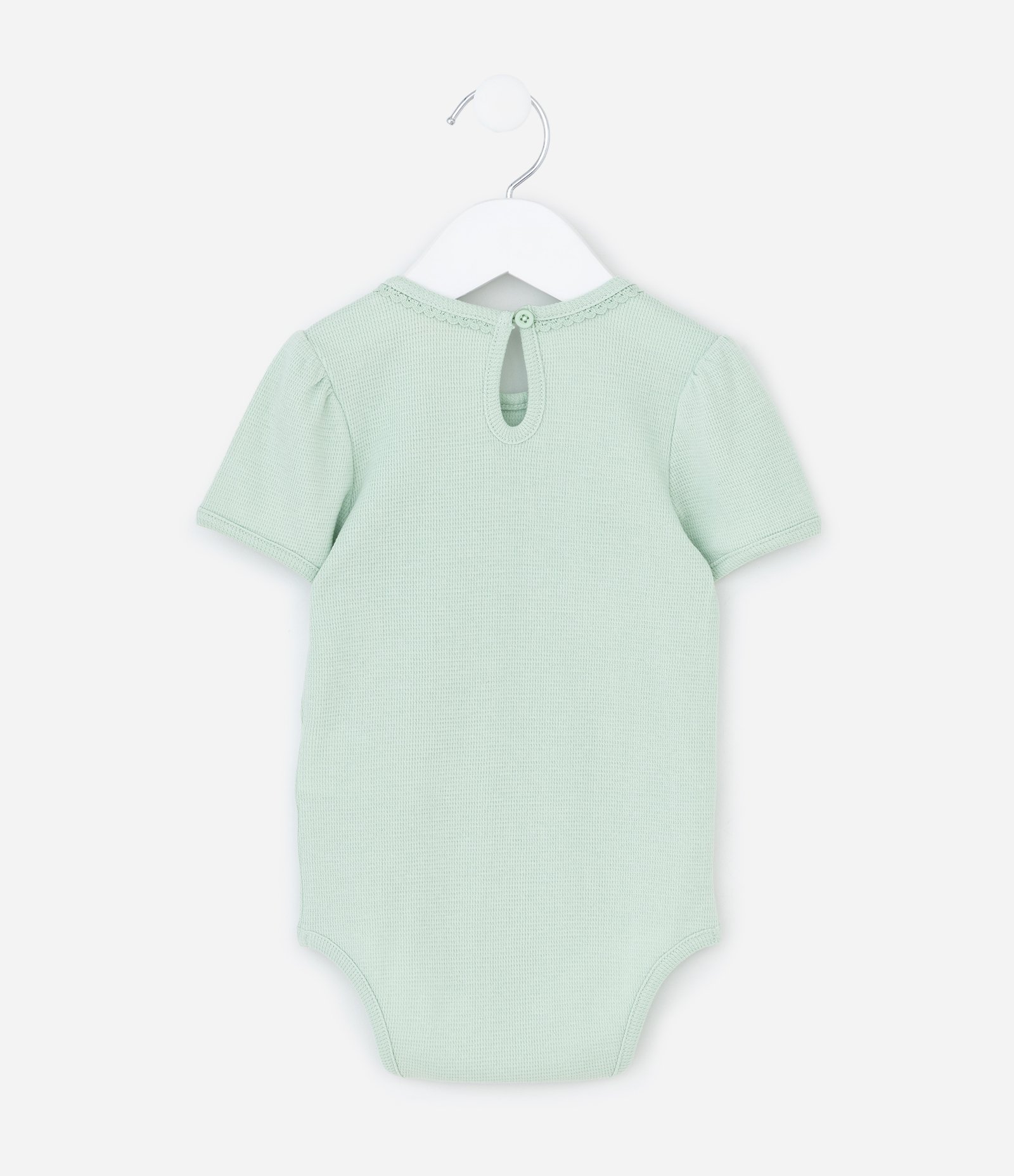 Conjunto Infantil com Salopete de Cereja Bordada e Body com Rendinha – Tam RN a 18 Meses Off White/Verde Menta 5