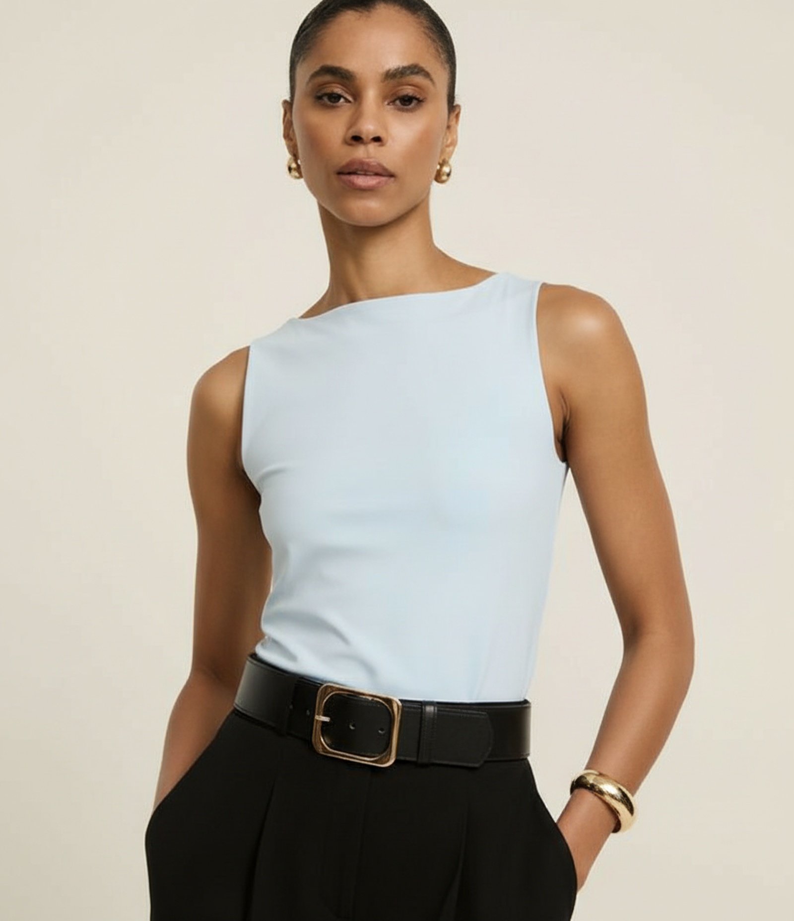 Blusa Regata com Gola Halter em Poliamida Azul 4