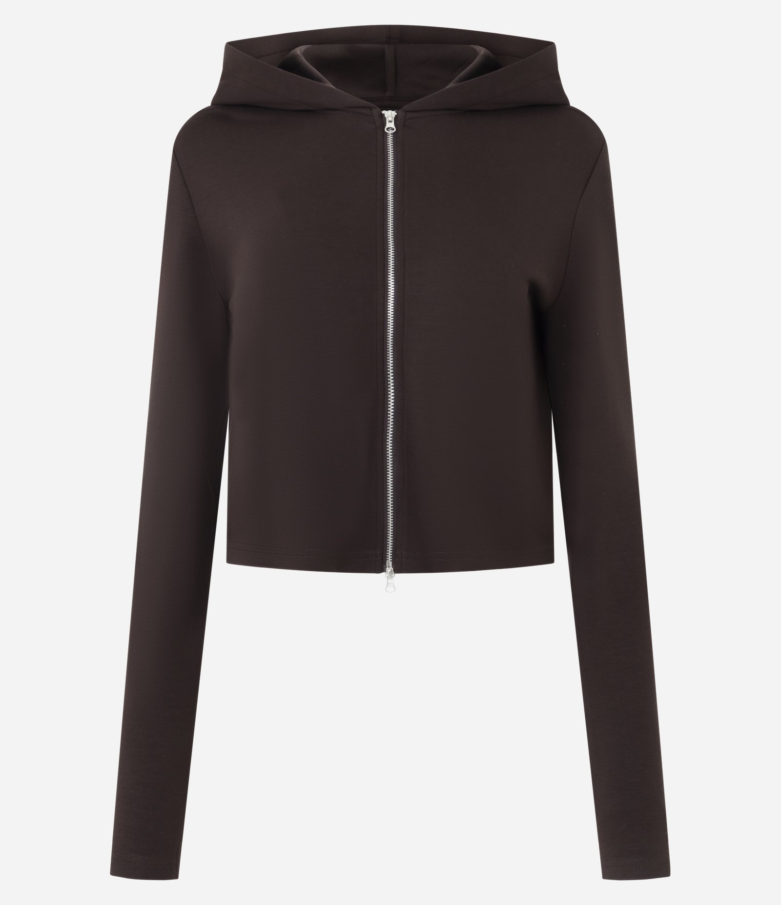 Jaqueta em Modal com Capuz e Fechamento em Zíper Marrom 6