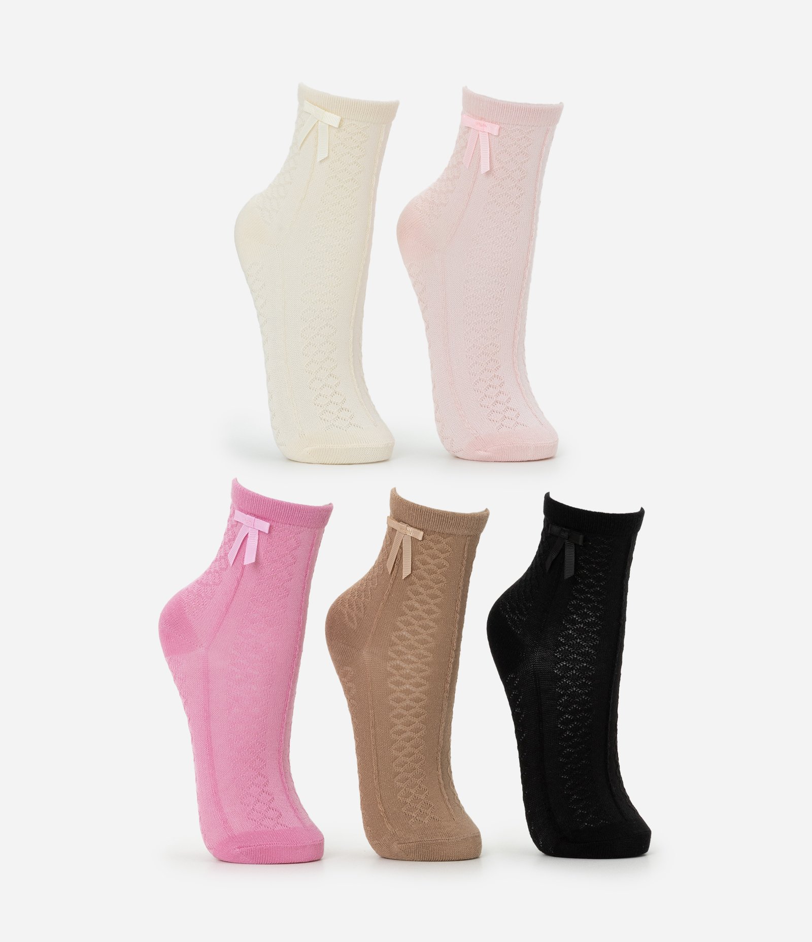 Kit 05 Meias Infantis Pointelle com Laço Lateral – Tam 19/22 ao 31/34 Sortido 3