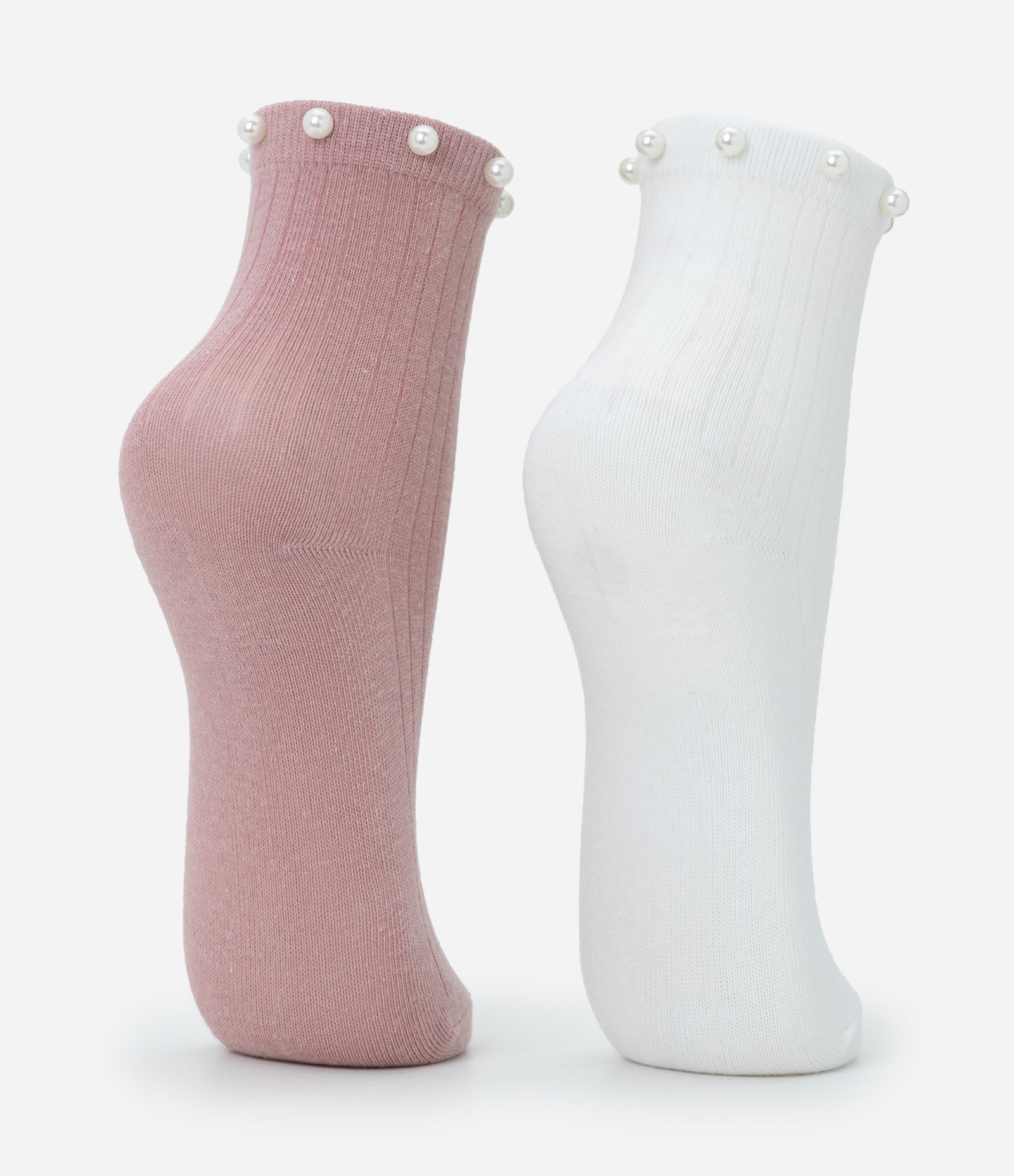 Kit 02 Meias Infantis Cano Médio com Pérola Artificial – Tam 22 a 34 Rosa/Off White 3