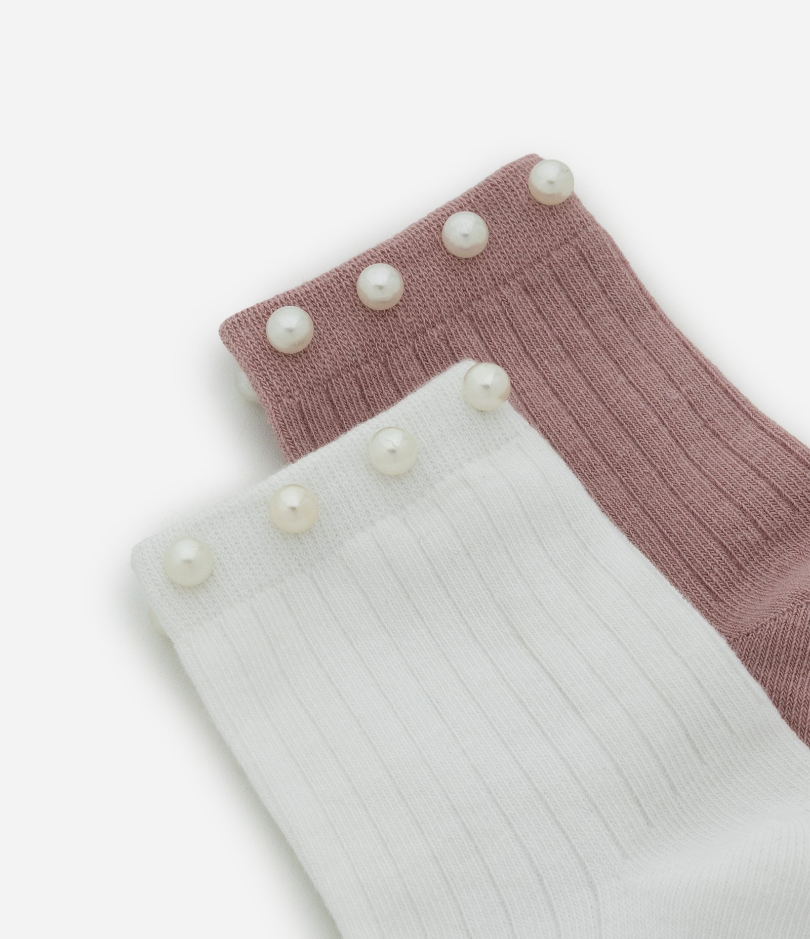 Kit 02 Meias Infantis Cano Médio com Pérola Artificial – Tam 22 a 34 Rosa/Off White 4
