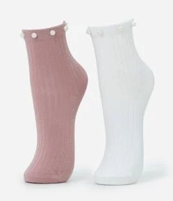 Kit 02 Meias Infantis Cano Médio com Pérola Artificial – Tam 22 a 34