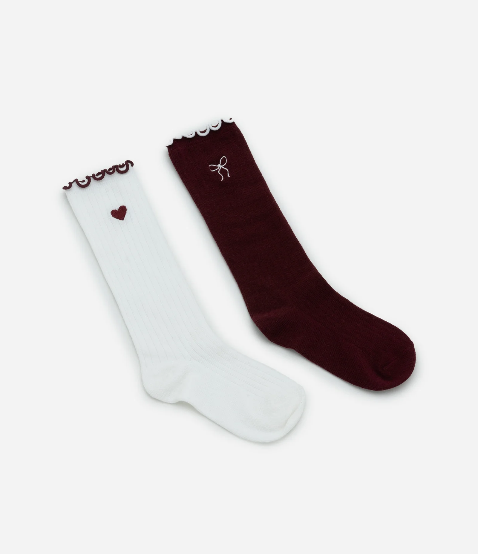 Kit 02 Meias Infantis Cano Alto em Algodão – Tam 19 a 34 Vinho/Off-White 1