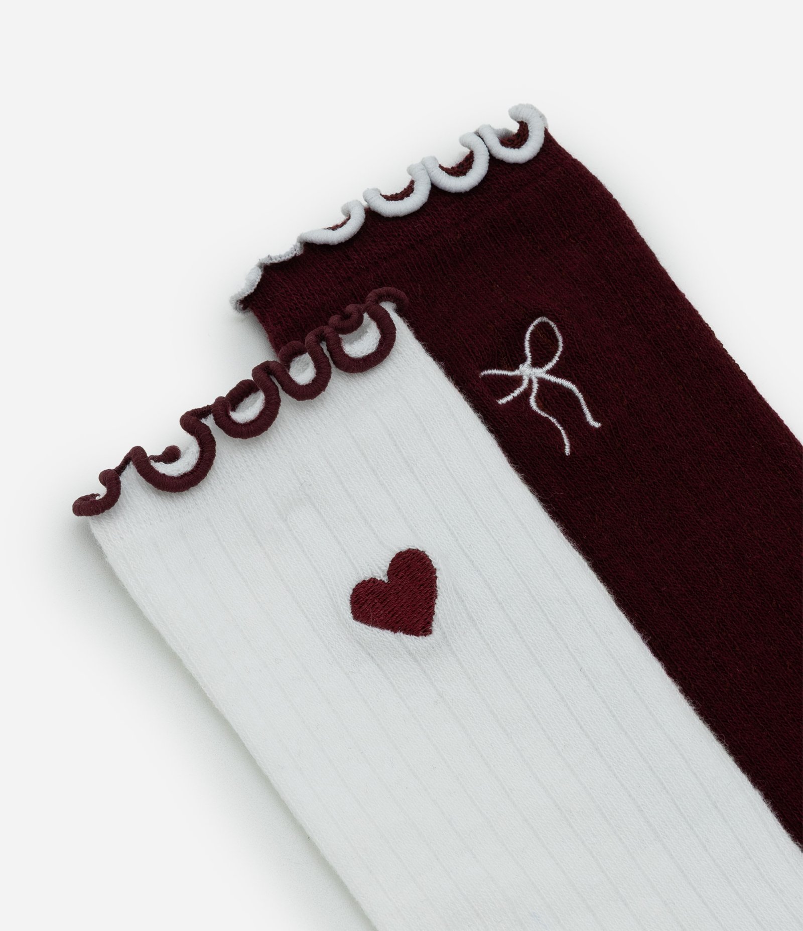 Kit 02 Meias Infantis Cano Alto em Algodão – Tam 19 a 34 Vinho/Off-White 3