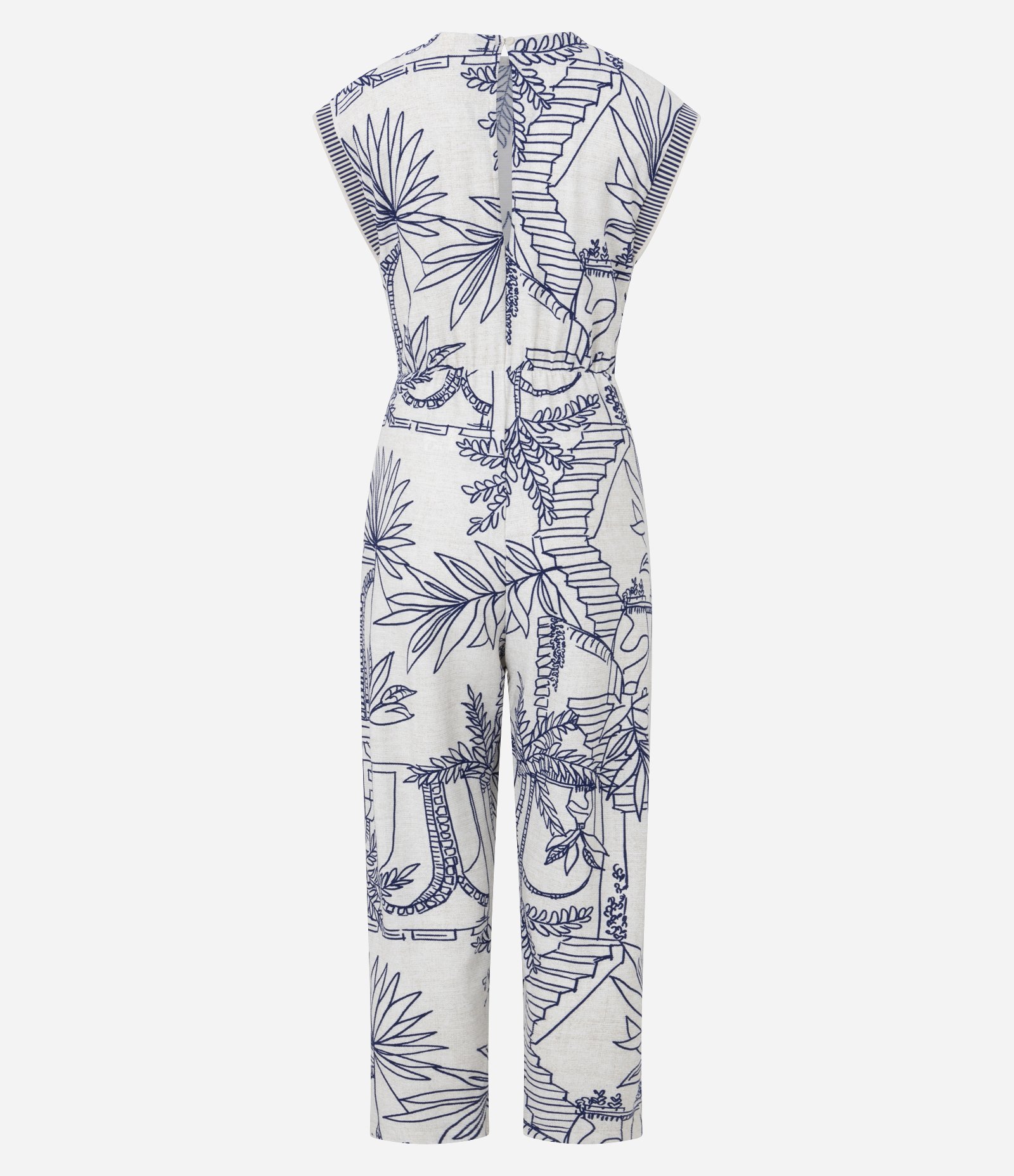 Macacão Texturizado em Viscose com Bordado Folhagem Branco/Azul 7