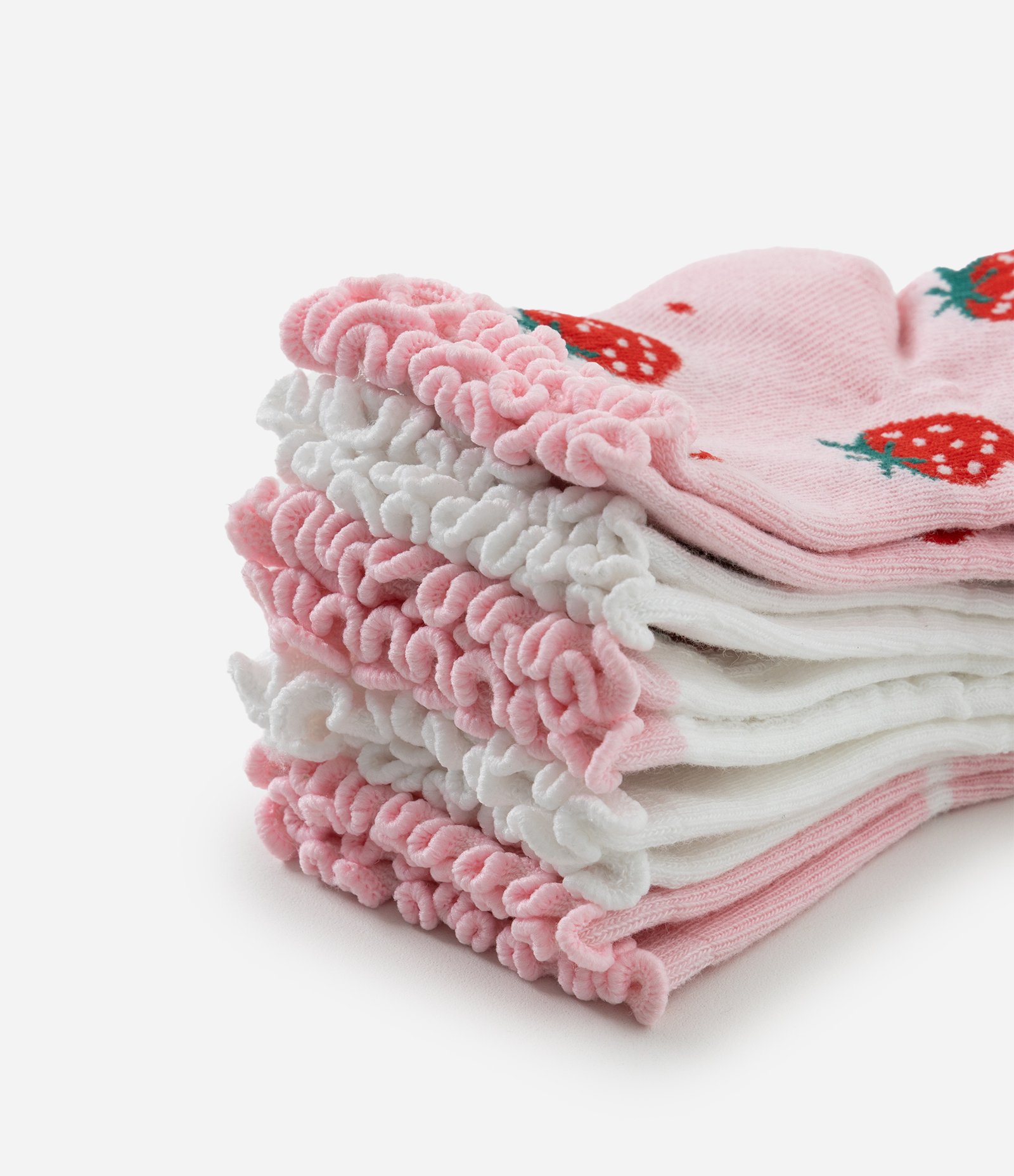 Kit 05 Meias Infantil Cano Médio com Bordados  – Tam 19/22 a 31/34 Rosa/Branco 4