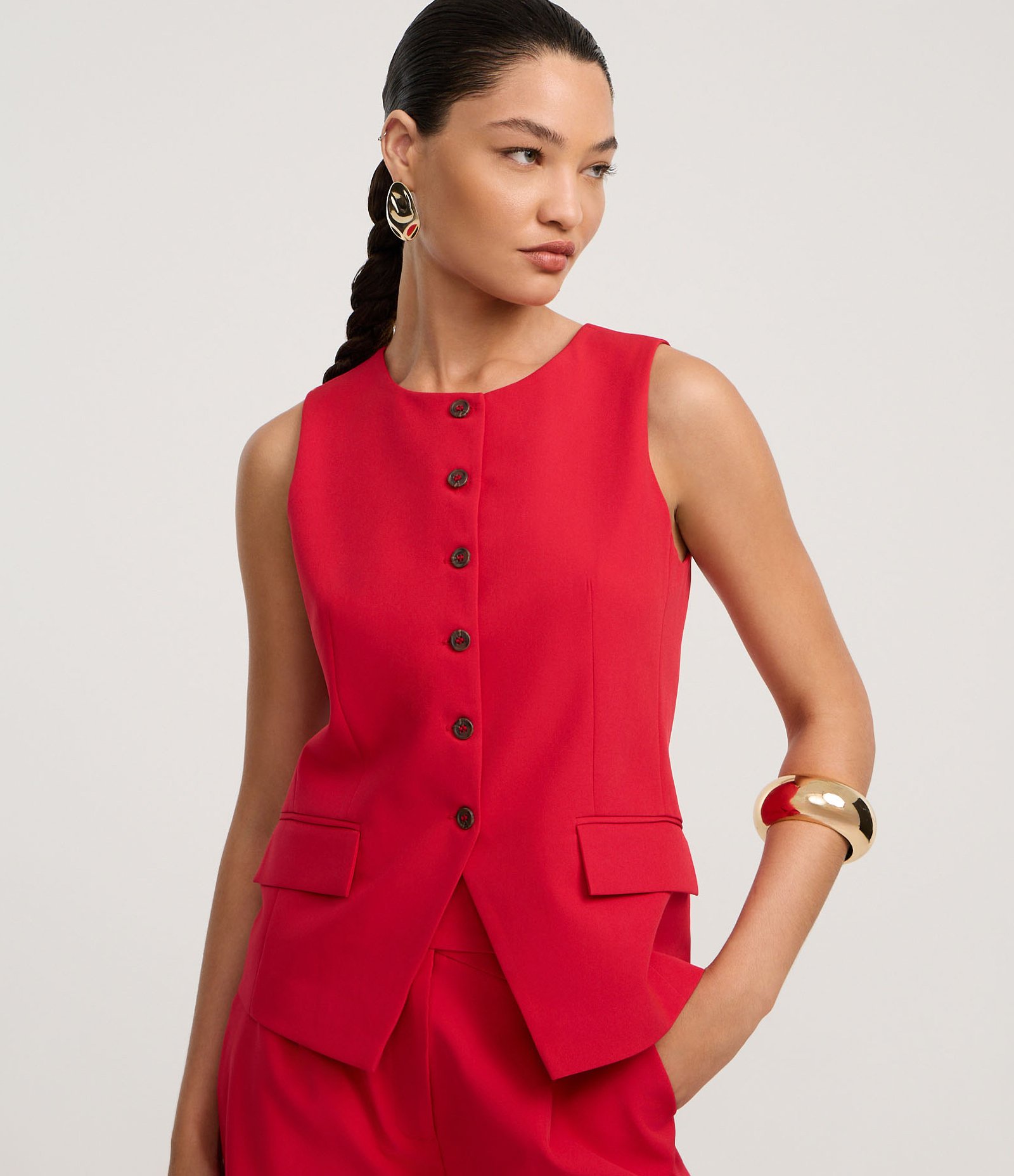 Colete Alfaiatado com Abotoamento e Lapelas Vermelho 1