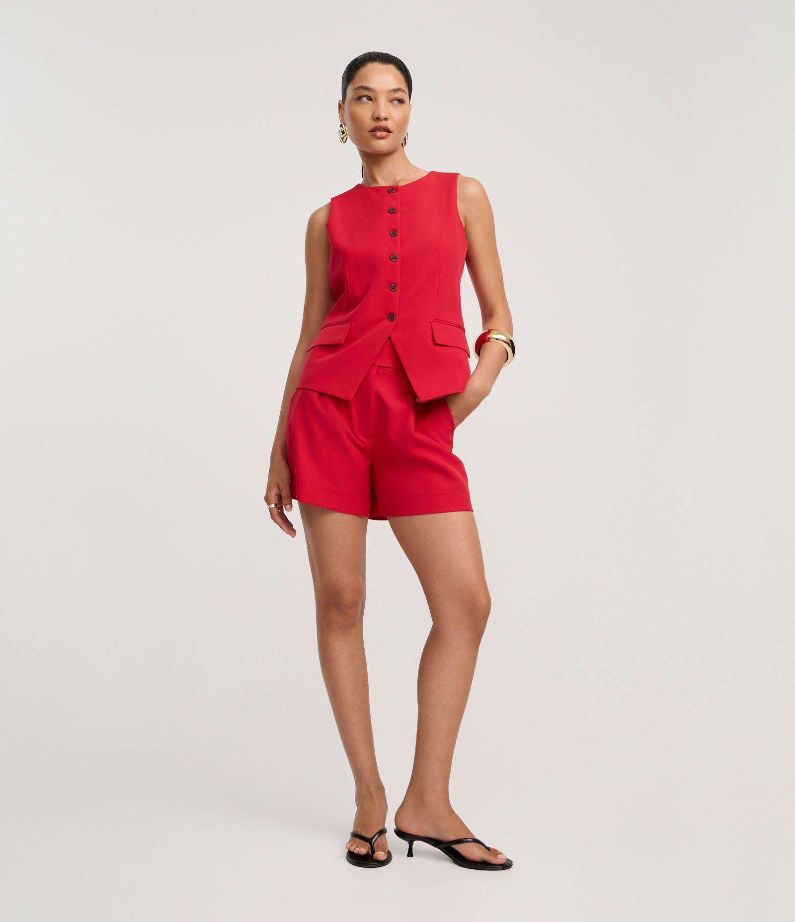 Colete Alfaiatado com Abotoamento e Lapelas Vermelho 2