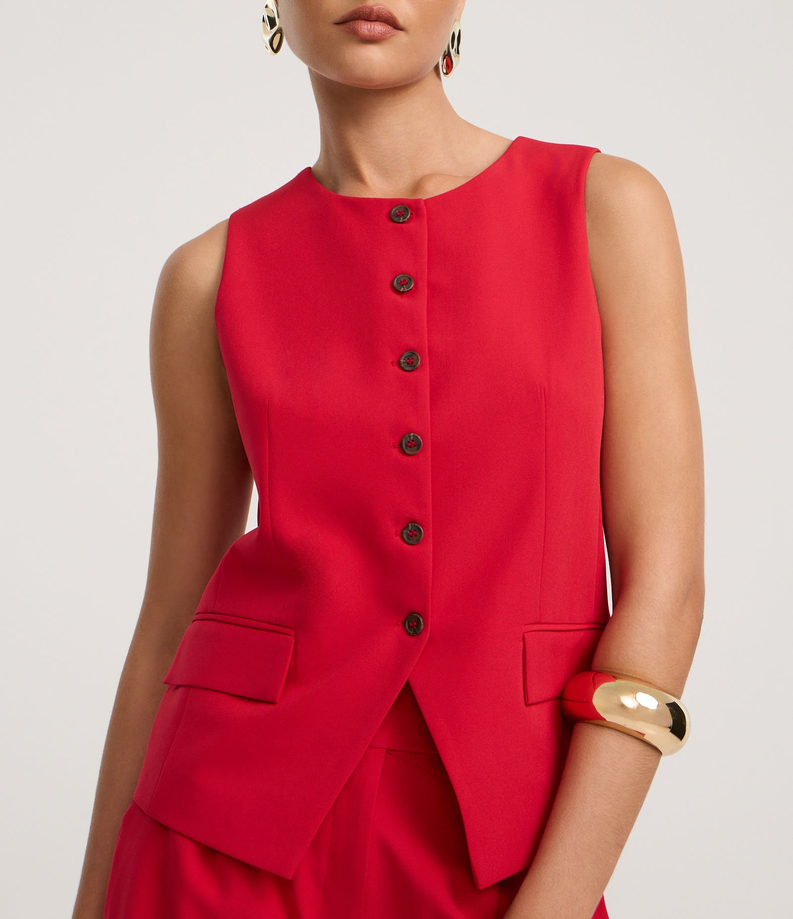 Colete Alfaiatado com Abotoamento e Lapelas Vermelho 4