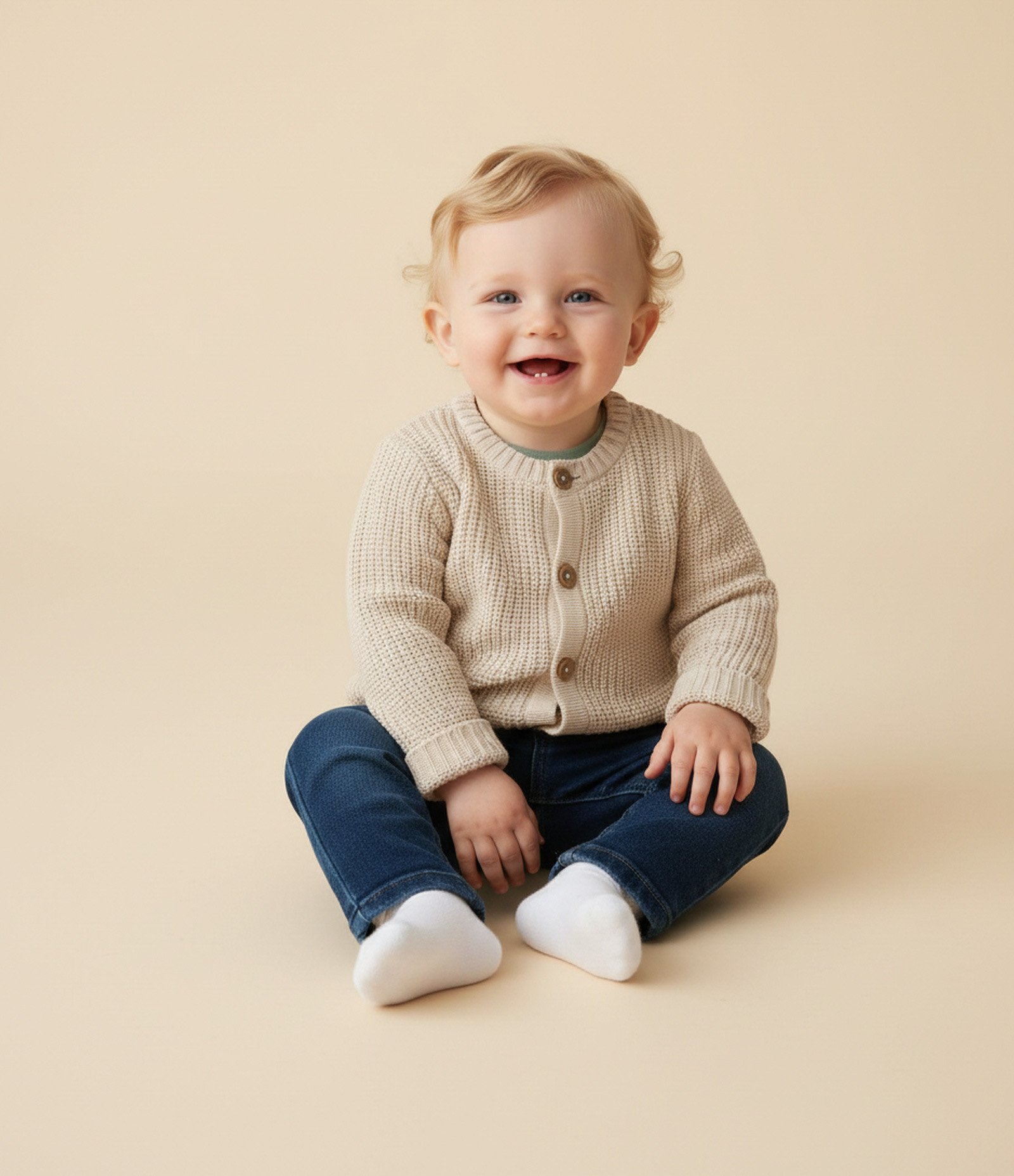 Cardigan Infantil em Tricô com Bordado nas Costas – Tam 0 a 18 Meses Bege 1