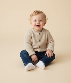 Cardigan Infantil em Tricô com Bordado nas Costas – Tam 0 a 18 Meses
