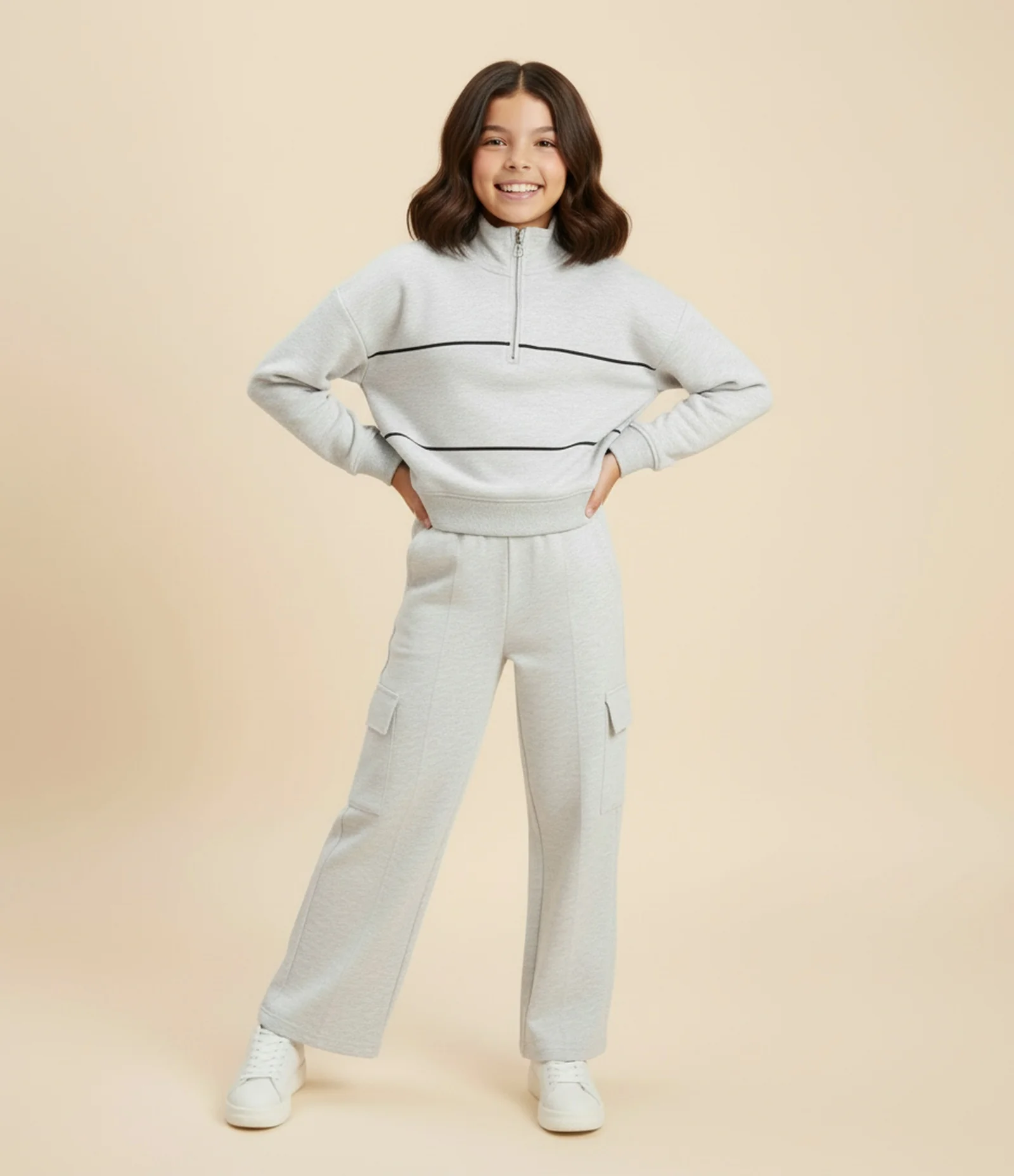 Casaco Infantil Regular com Zíper e gola Alta – Tam 7 a 16 Anos Cinza Claro 1