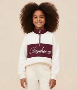 Casaco Infantil com Zíper e Lettering Daydream – Tam 5 a 14 Anos