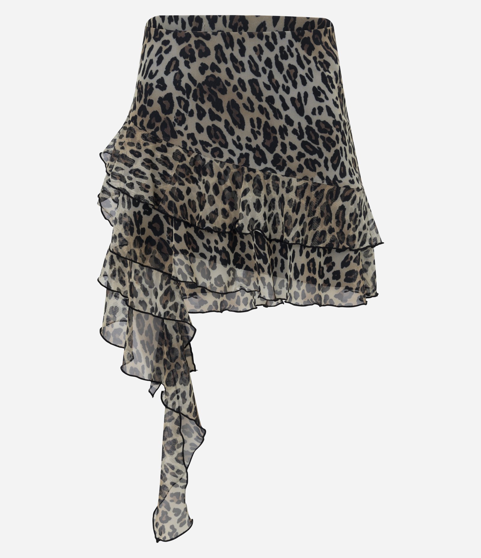 Saia Curta em Tule Animal Print e Babado Duplo com Ponta Marrom 5