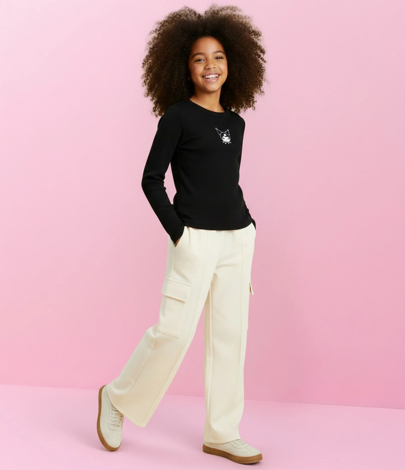 Calça Infantil Wide Leg em Moletom com Bolsos Cargo – Tam 5 a 16 Anos Off White 1