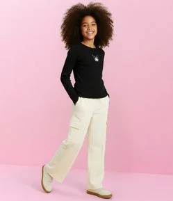 Calça Infantil Wide Leg em Moletom com Bolsos Cargo – Tam 5 a 16 Anos