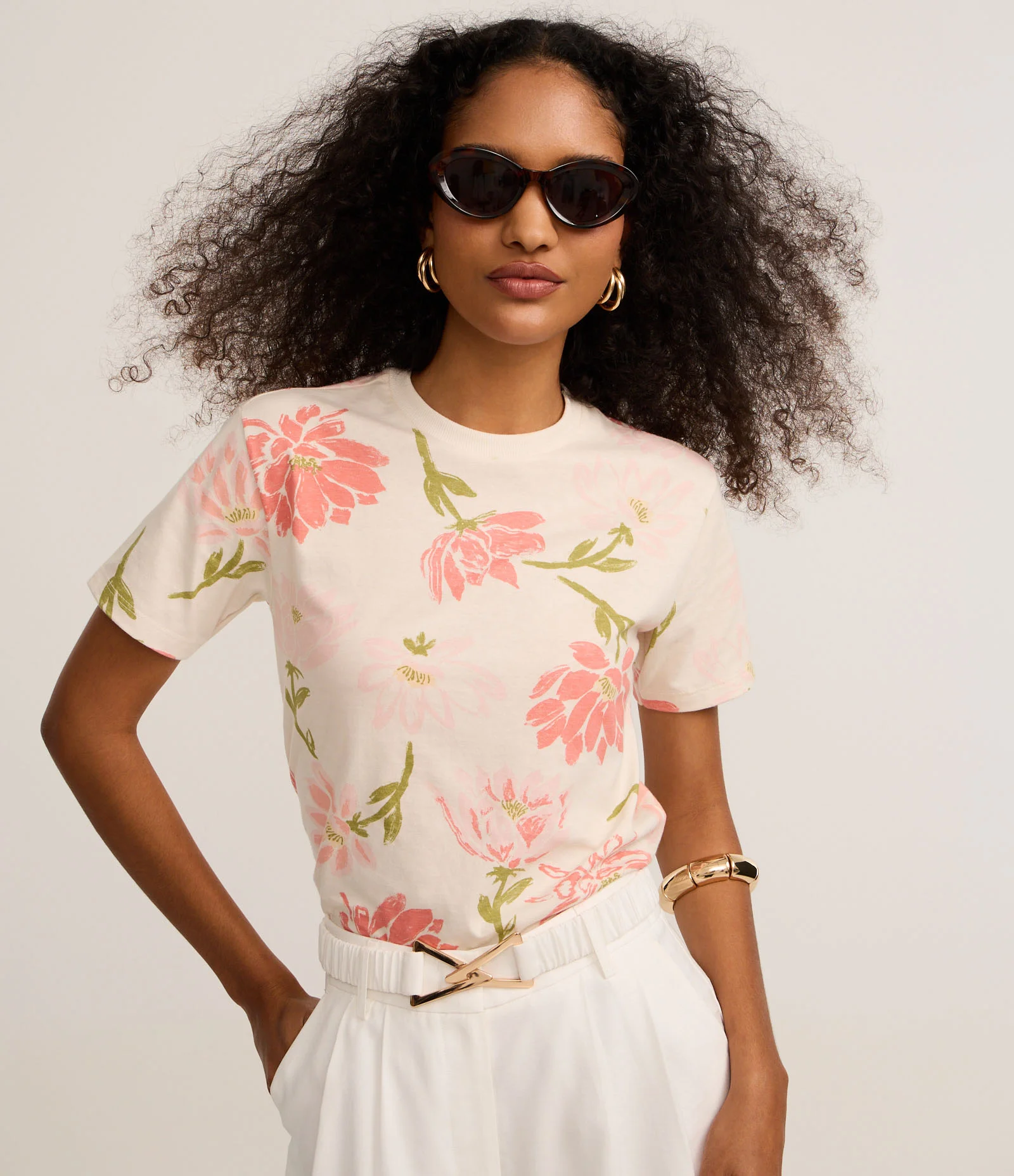 Blusa Slim em Algodão com Gola Redonda e Estampa Floral Multicores 1
