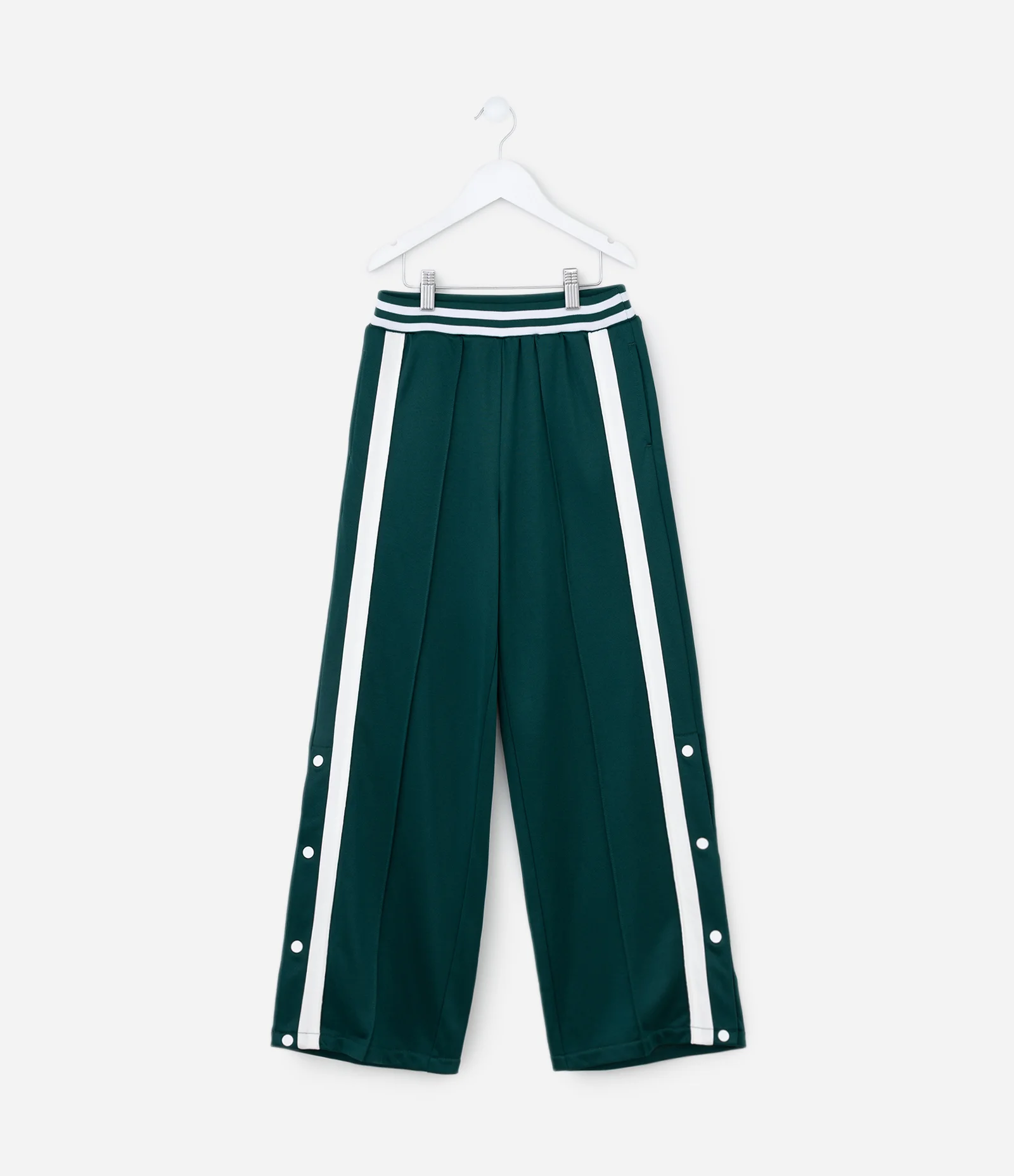 Calça Infantil Wide com Listras e Abertura Lateral – Tam 5 a 14 Anos Verde 1