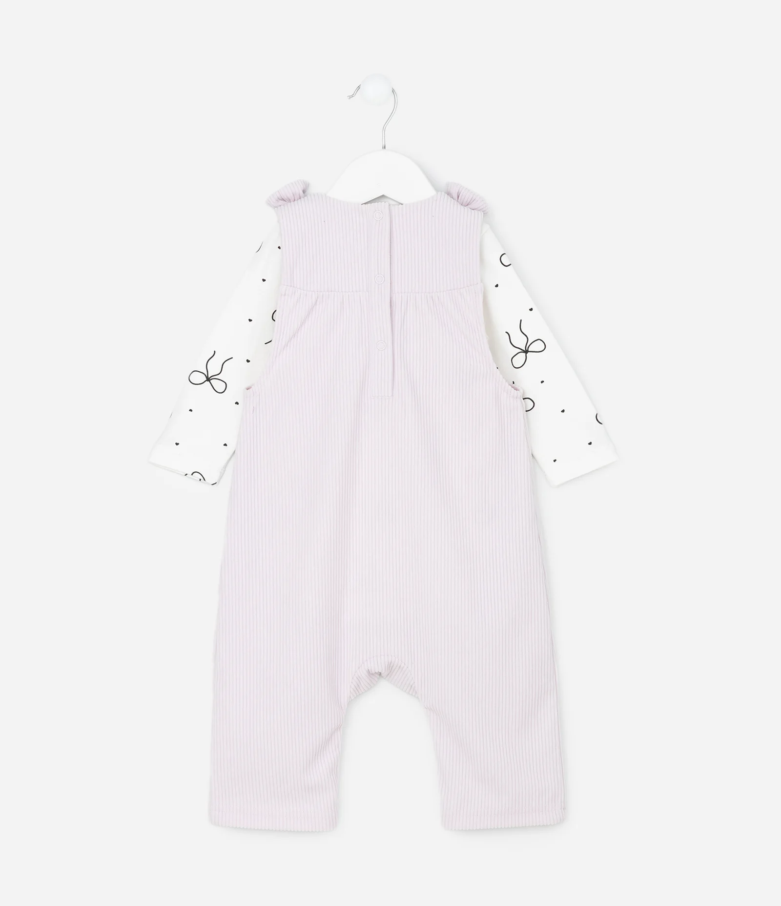 Conjunto Infantil Body e Jardineira em Cotelê com Laços – Tam 0 a 18 Meses Branco/Lilás 2