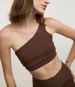 Top Ombro Único Esportivo em Microfibra Canelada