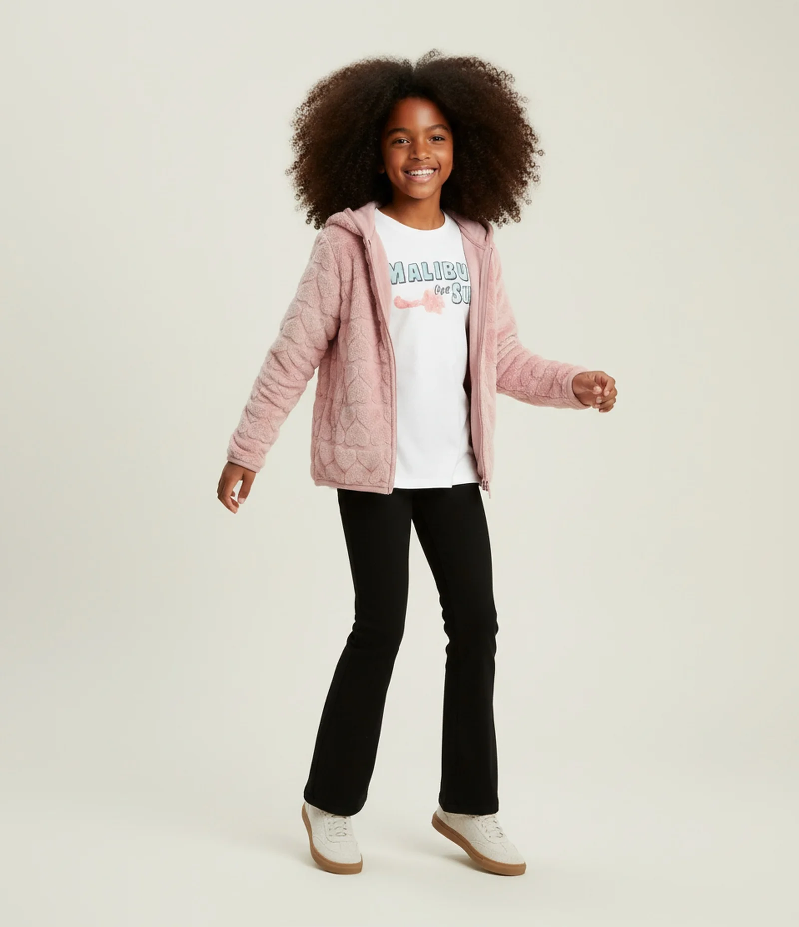 Jaqueta Infantil com Capuz e Relevo de Corações – Tam 5 a 16 Anos Rosa Claro 1