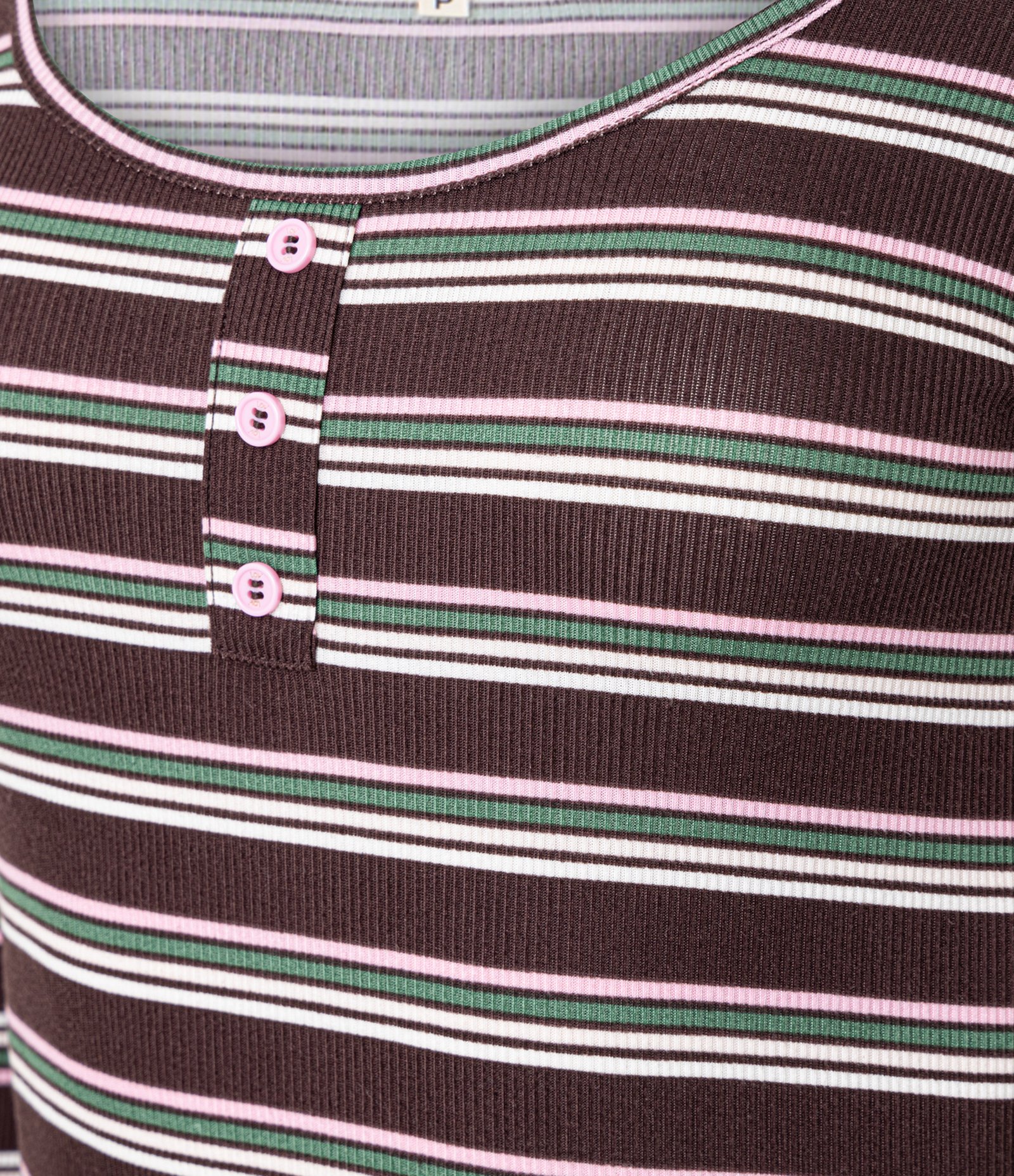 Pijama Longo em Ribana com Estampa Listrada Marrom 5