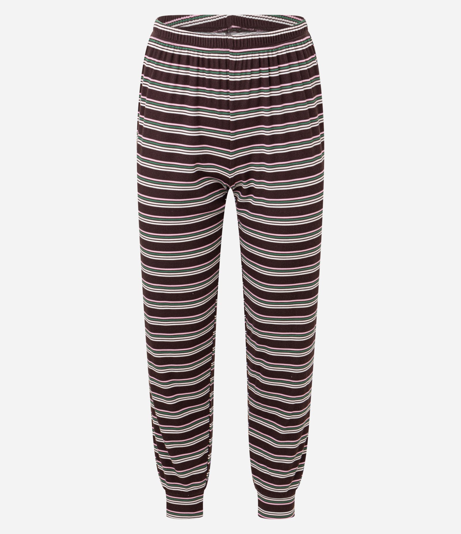Pijama Longo em Ribana com Estampa Listrada Marrom 7