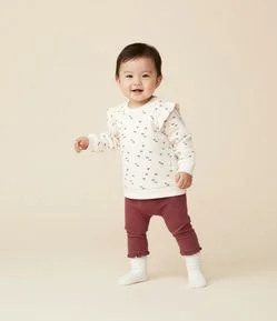 Conjunto Infantil em Matelassê com Cerejinhas e Legging Polar – Tam RN a 18 Meses