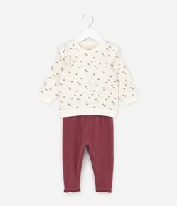 Conjunto Infantil em Matelassê com Cerejinhas e Legging Polar – Tam RN a 18 Meses