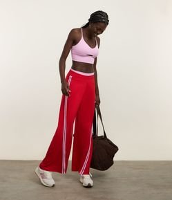 Calça Wide Leg Esportiva em Moletinho com Listras Laterais