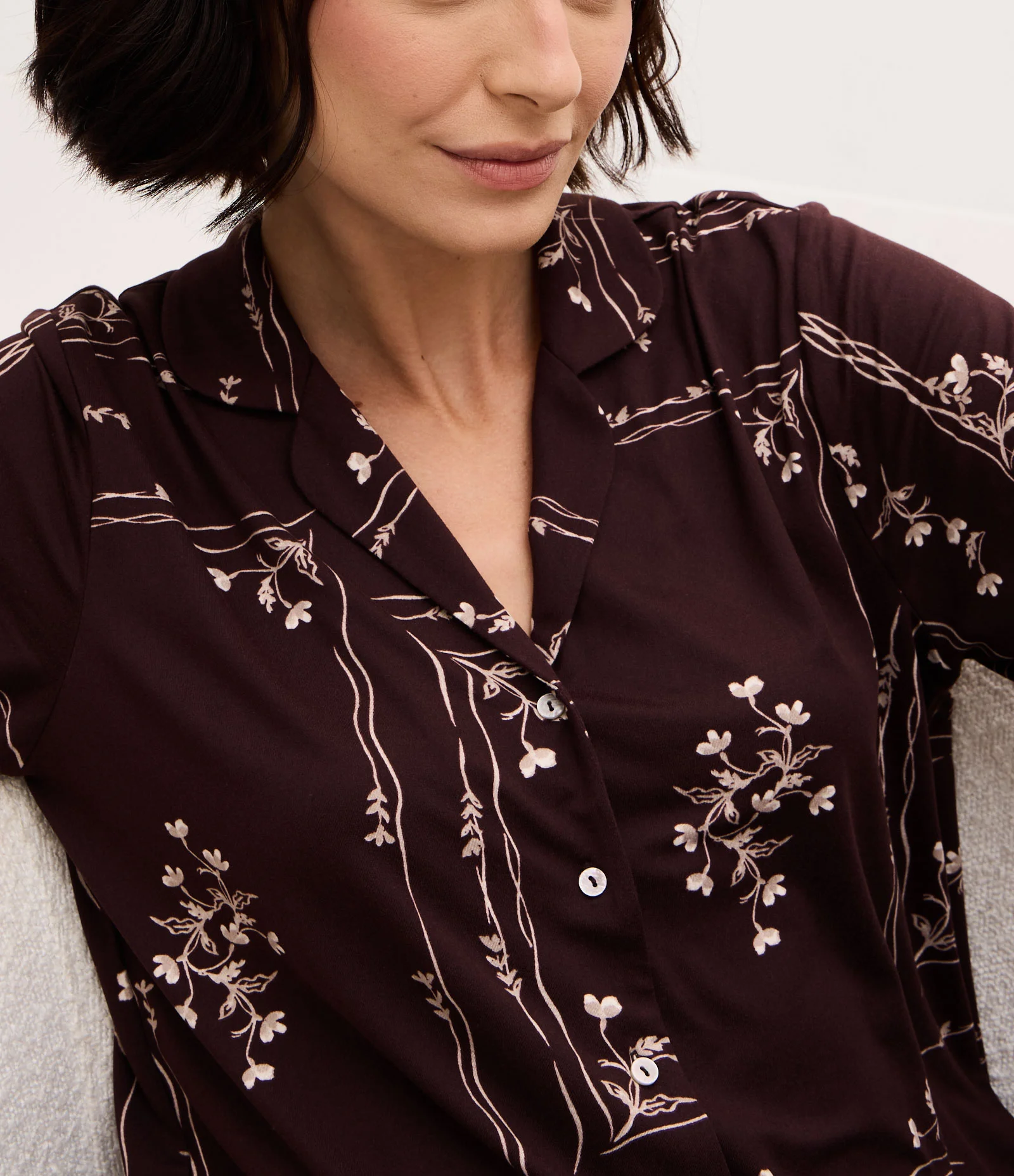 Pijama Americano Longo Peach Touch com Estampa Floral Marrom 3