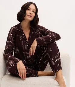 Pijama Americano Longo Peach Touch com Estampa Floral