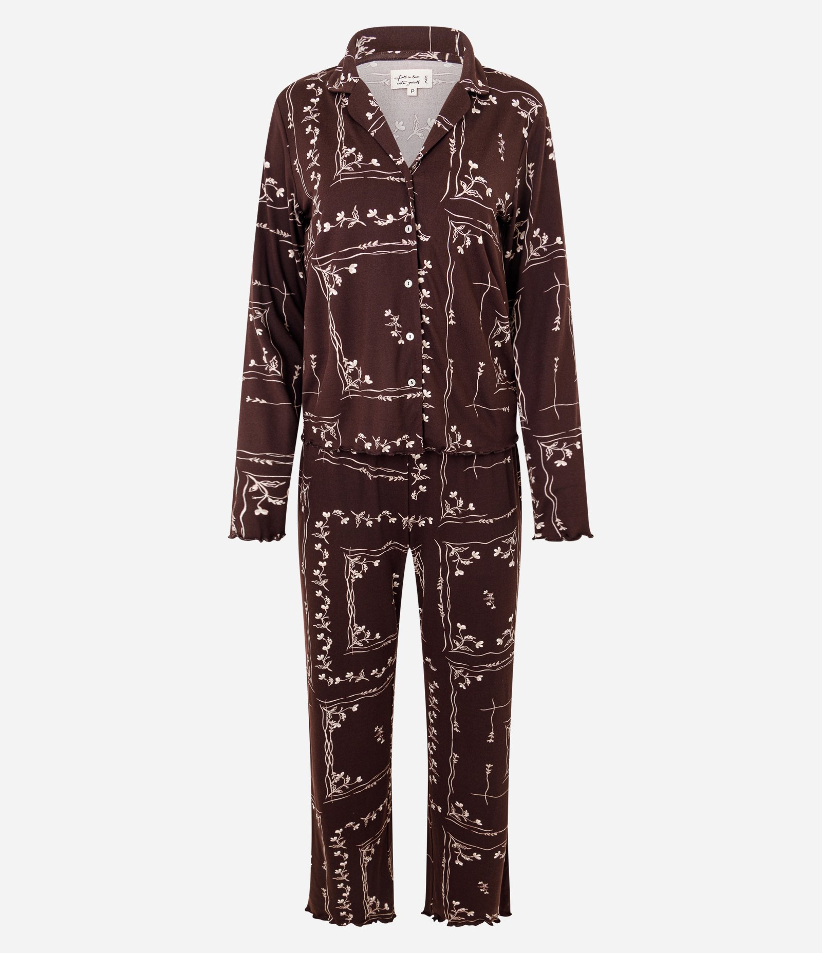 Pijama Americano Longo Peach Touch com Estampa Floral Marrom 5