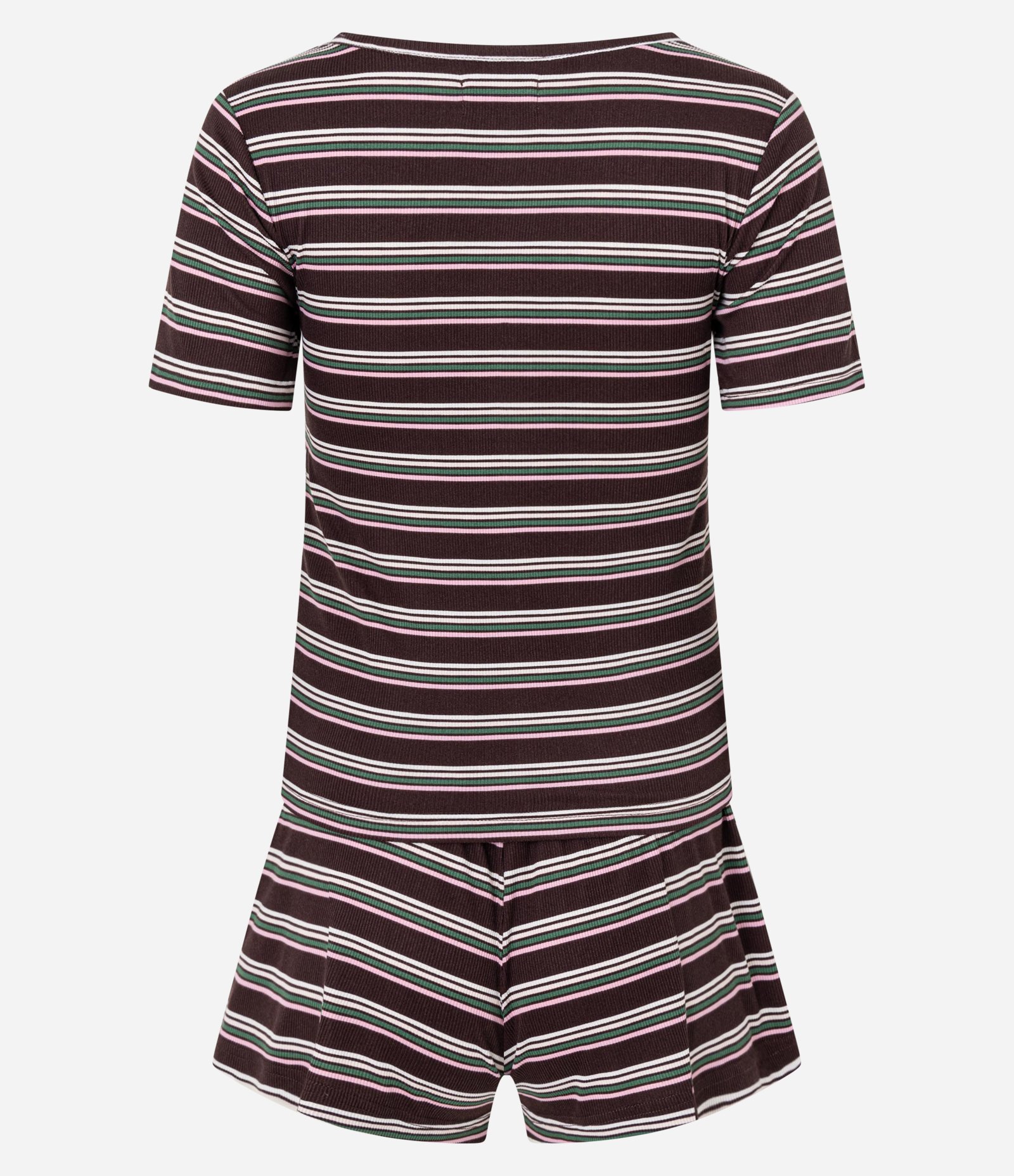 Pijama Short Doll em Ribana com Estampa Listrada Marrom 3