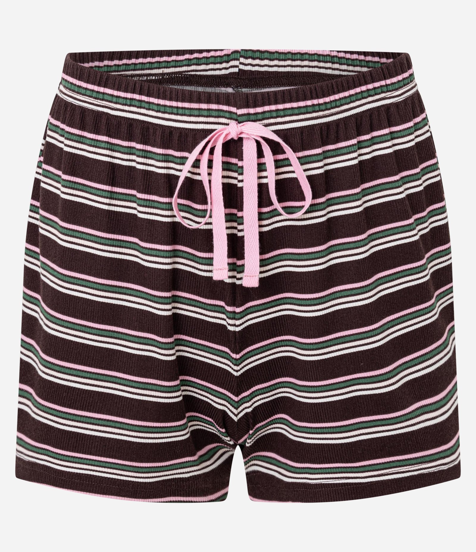 Pijama Short Doll em Ribana com Estampa Listrada Marrom 4