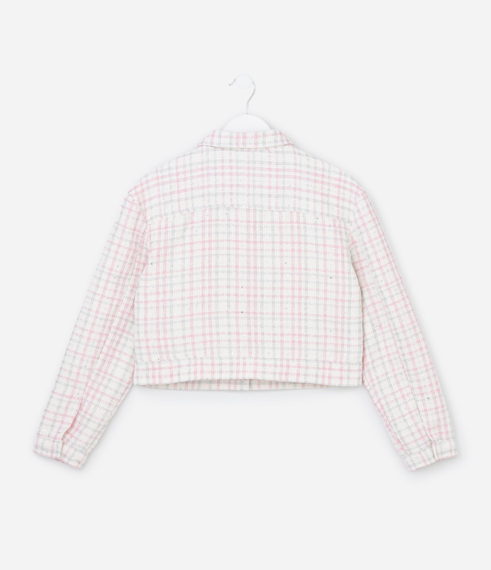 Jaqueta Infantil em Tweed com Bolsos Frontais – Tam 5 a 14 Anos Rosa/Branco 2