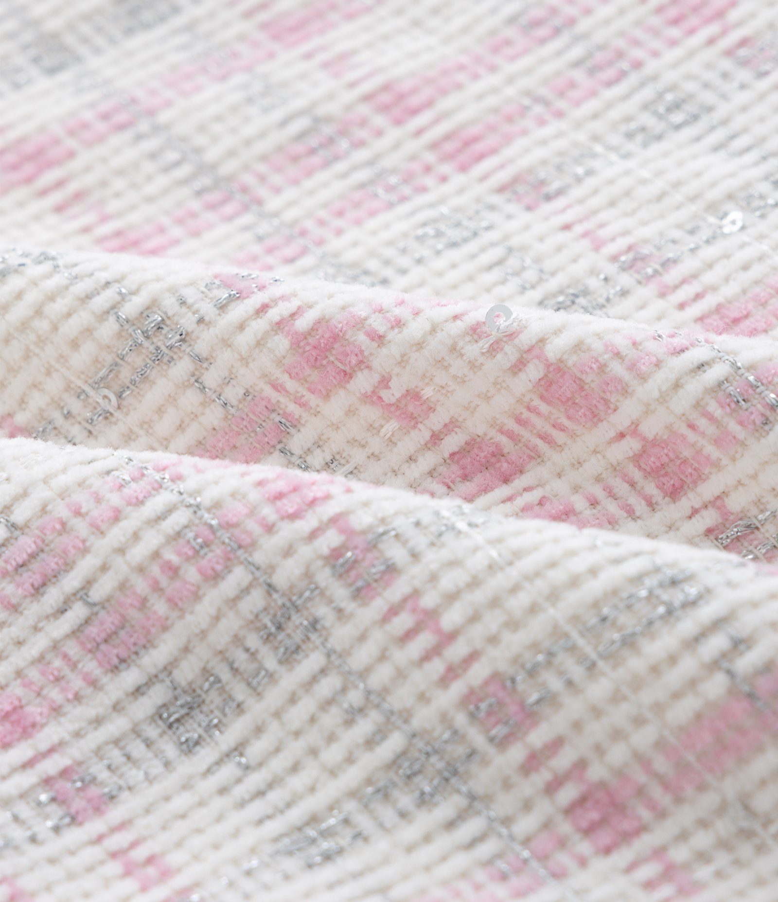 Jaqueta Infantil em Tweed com Bolsos Frontais – Tam 5 a 14 Anos Rosa/Branco 3