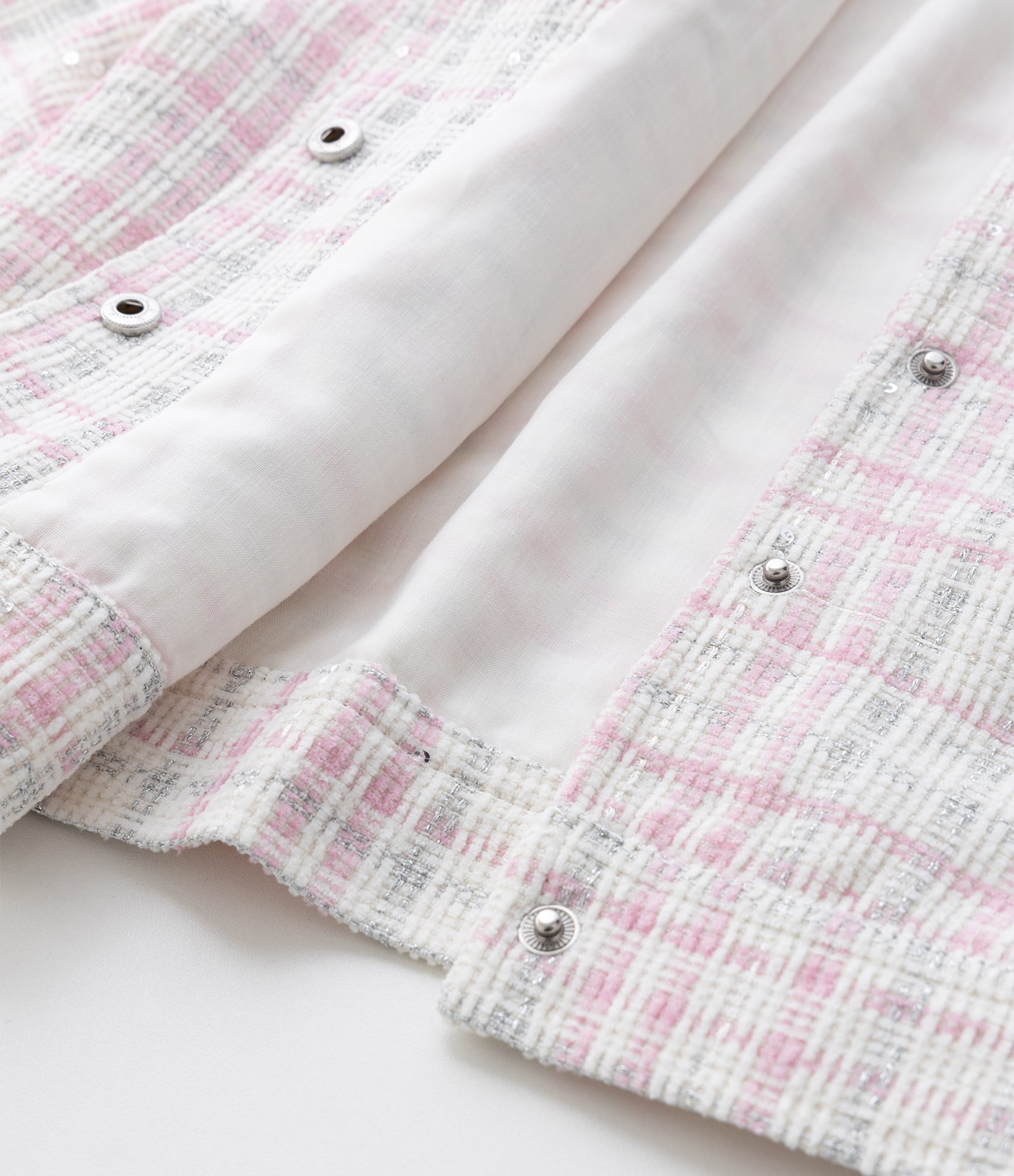 Jaqueta Infantil em Tweed com Bolsos Frontais – Tam 5 a 14 Anos Rosa/Branco 6