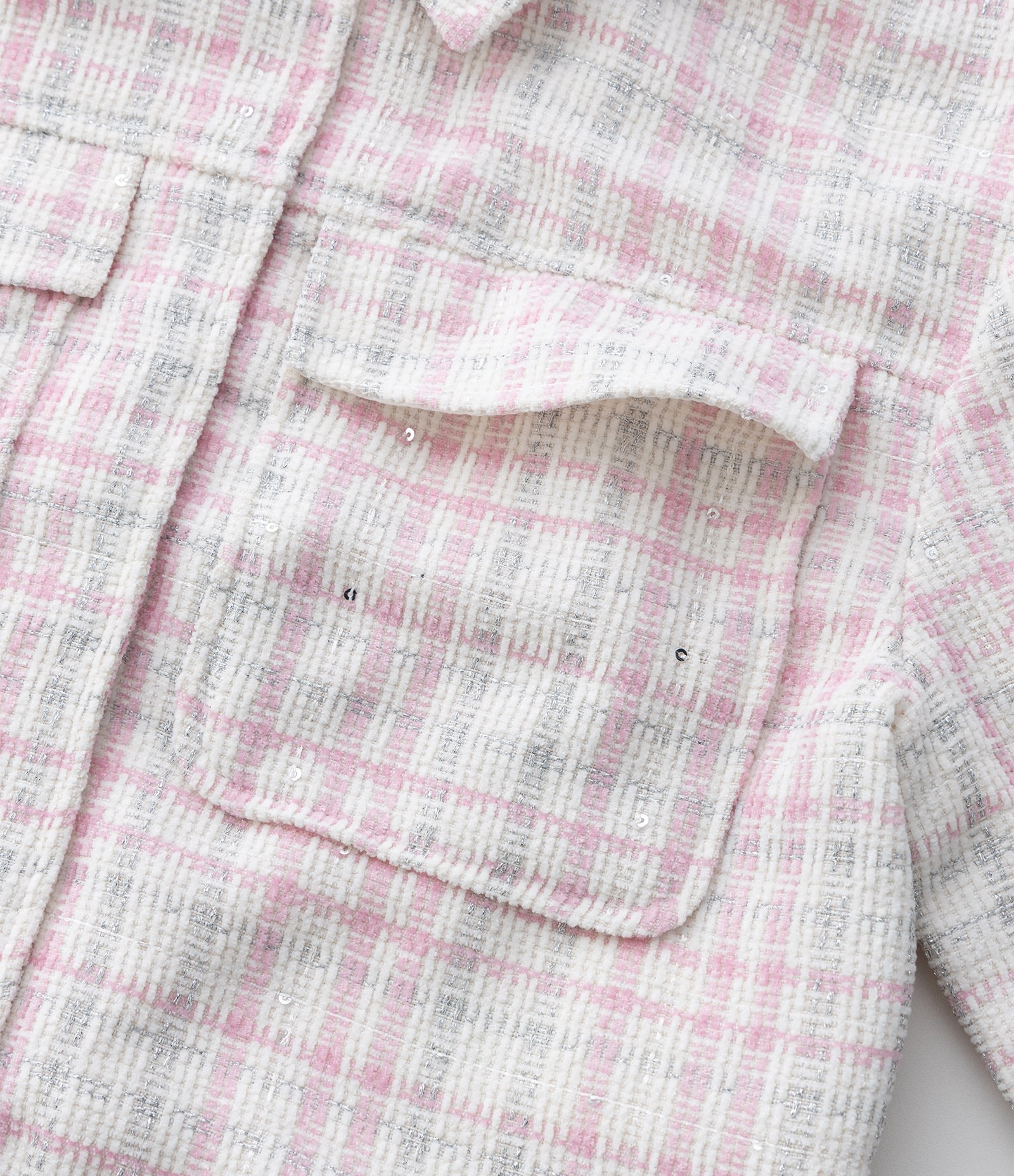 Jaqueta Infantil em Tweed com Bolsos Frontais – Tam 5 a 14 Anos Rosa/Branco 7