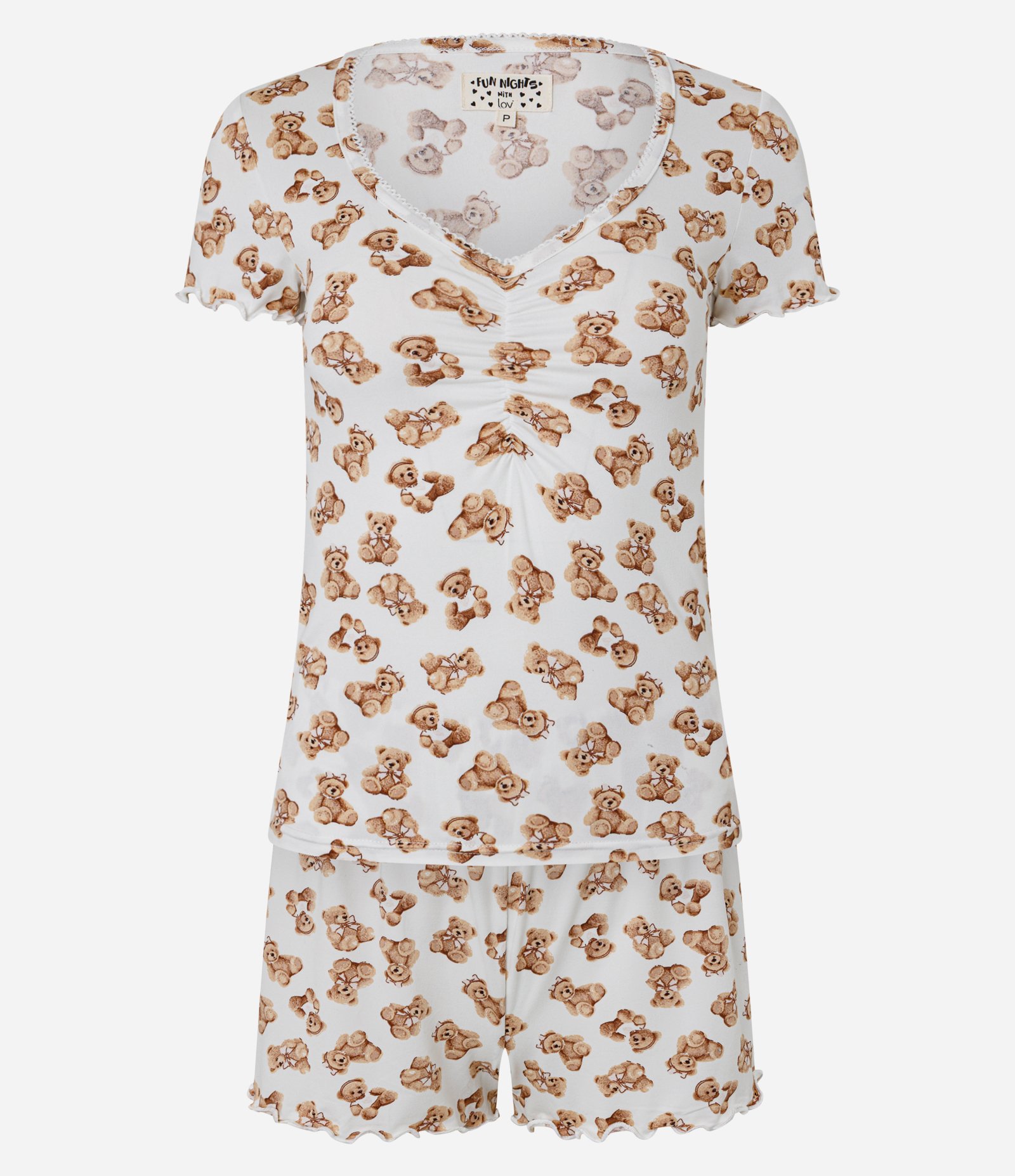 Pijama Short Doll Peach Touch com Estampa de Ursinhos Branco/Bege 5
