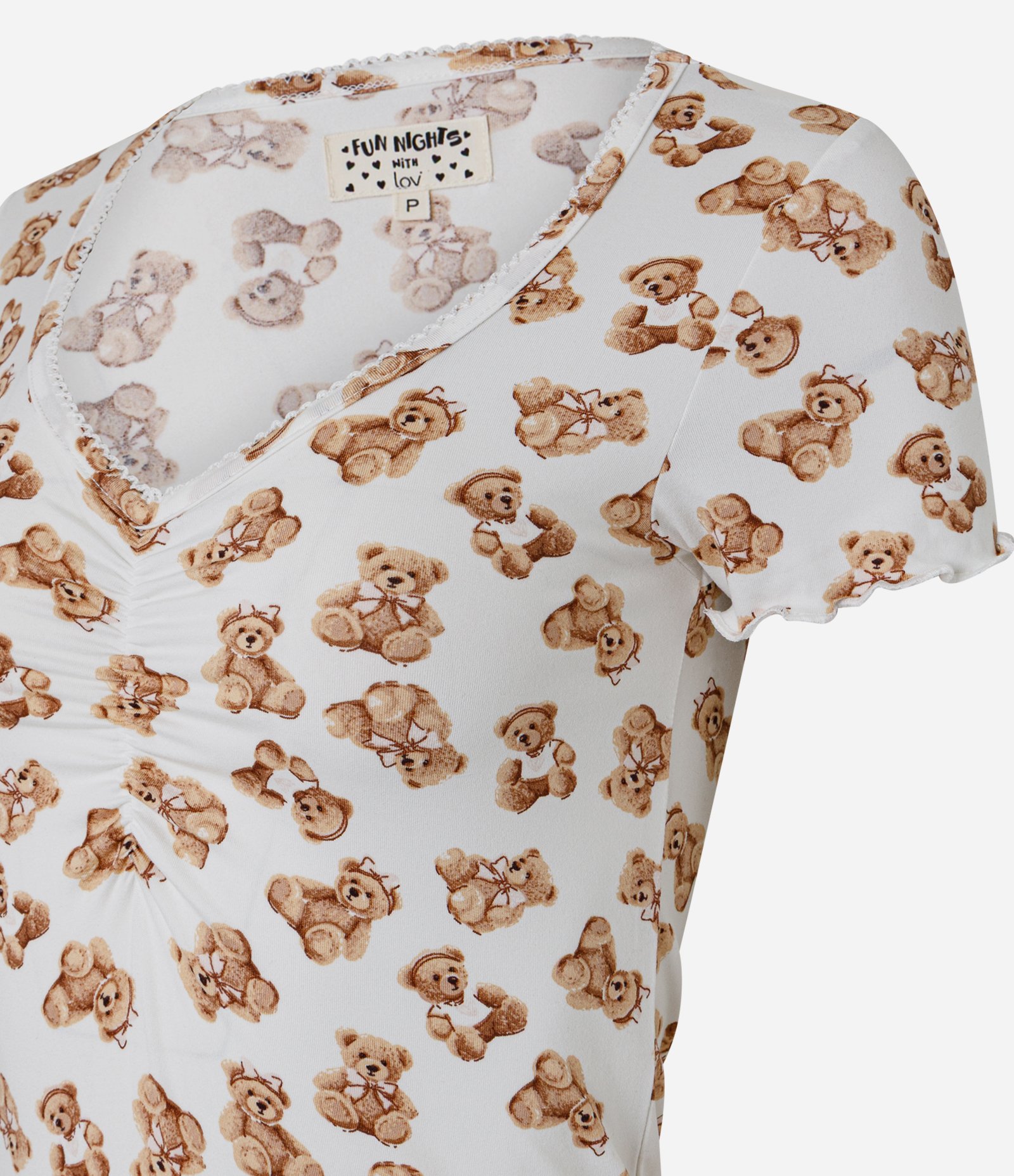 Pijama Short Doll Peach Touch com Estampa de Ursinhos Branco/Bege 6