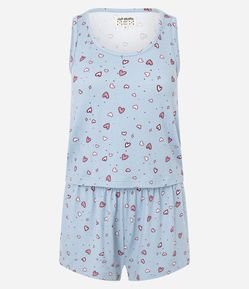 Pijama Short Doll em Tricô com Estampa de Corações
