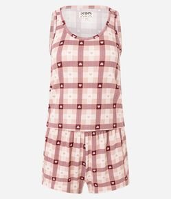 Pijama Short Doll Xadrez com Textura Tricôzada
