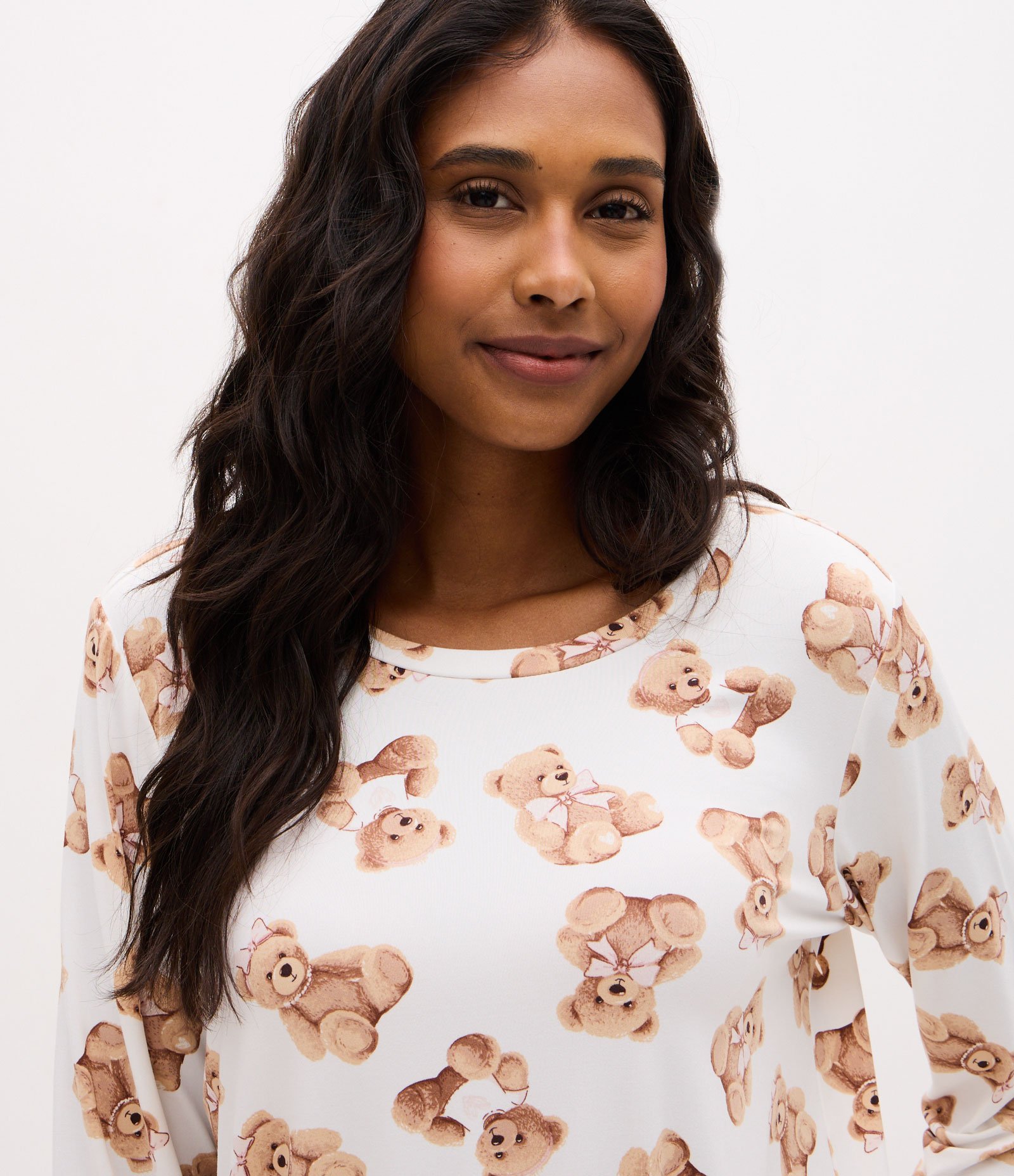 Pijama Longo Peach Touch com Estampa de Ursinhos Branco/Bege 3